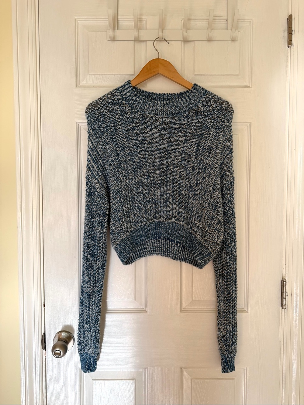 AMO Blue Marled Cropped Crewneck Sweater